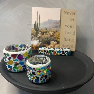 Handgemaakte waxinelichthouder | Luno rainbowglow set van 2