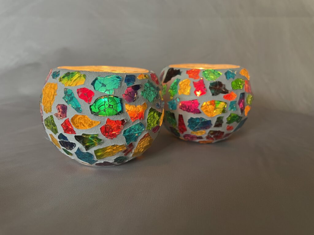 DIY waxinelichthouder Luna mozaiek glow | rond set van 2