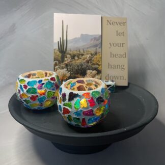 Handgemaakte waxinelichthouder | Luna rainbow glow set van 2