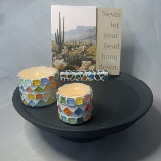 Handgemaakte waxinelichthouder | mozaïek glow set van 2