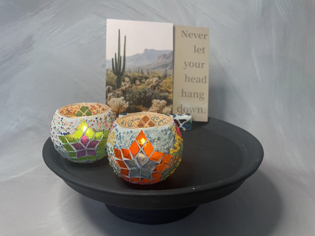 Handgemaakte waxinelichthouder | Luna flower glow set van 2