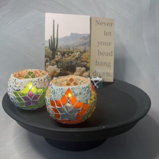 Handgemaakte waxinelichthouder | Luna flower glow set van 2