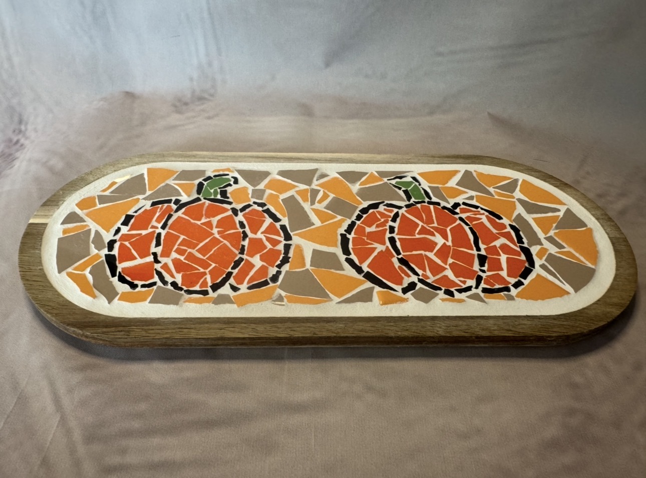 Handgemaakte decoratieve mozaïek borrelplank S | Pumpkins - Afbeelding 3