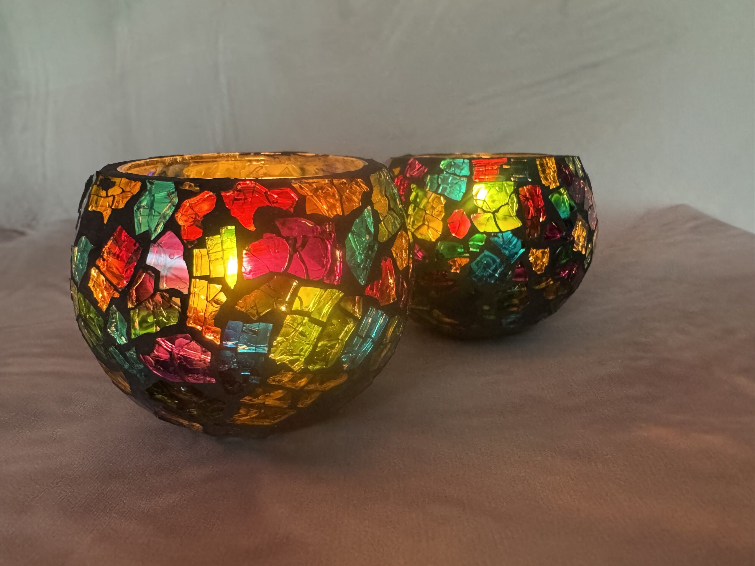 Handgemaakte waxinelichthouder | BlackLuna rainbow glow set van 2 - Afbeelding 3