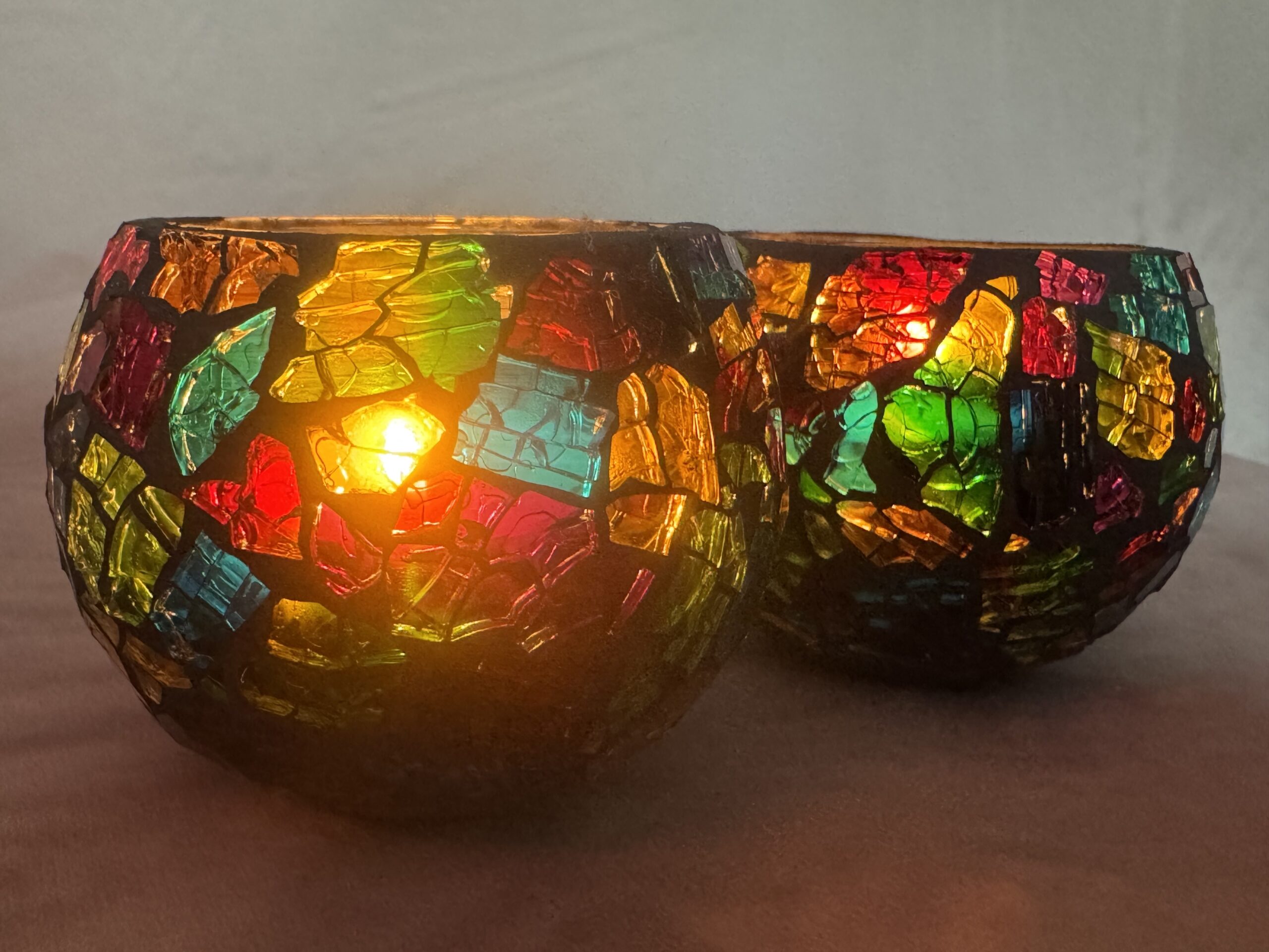 Handgemaakte waxinelichthouder | BlackLuna rainbow glow set van 2 - Afbeelding 2