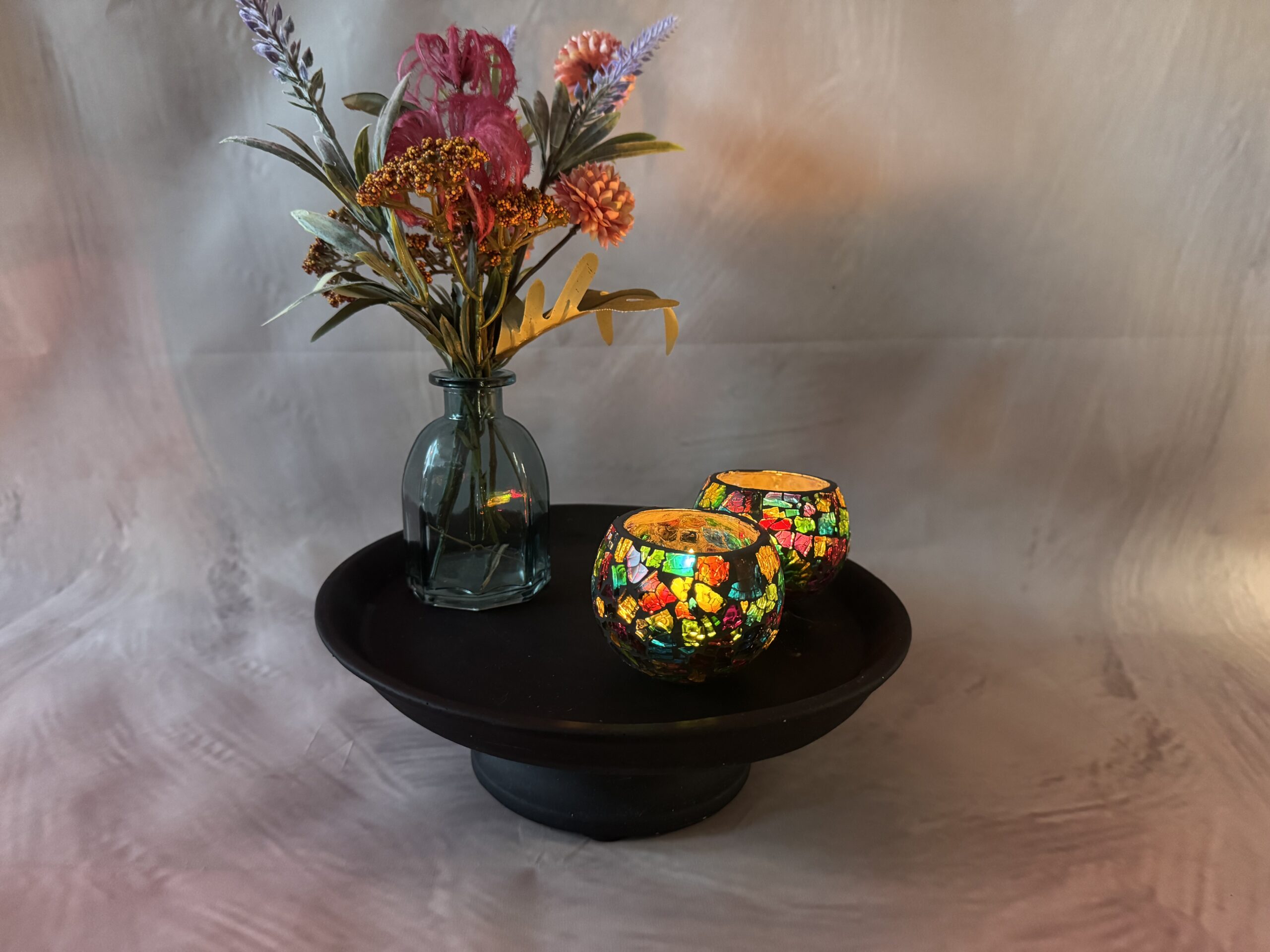 Handgemaakte waxinelichthouder | BlackLuna rainbow glow set van 2